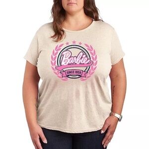 Barbie Retro Pink Print Short Sleeve Cotton T-Shirt Tee Plus Size 1XW Beige